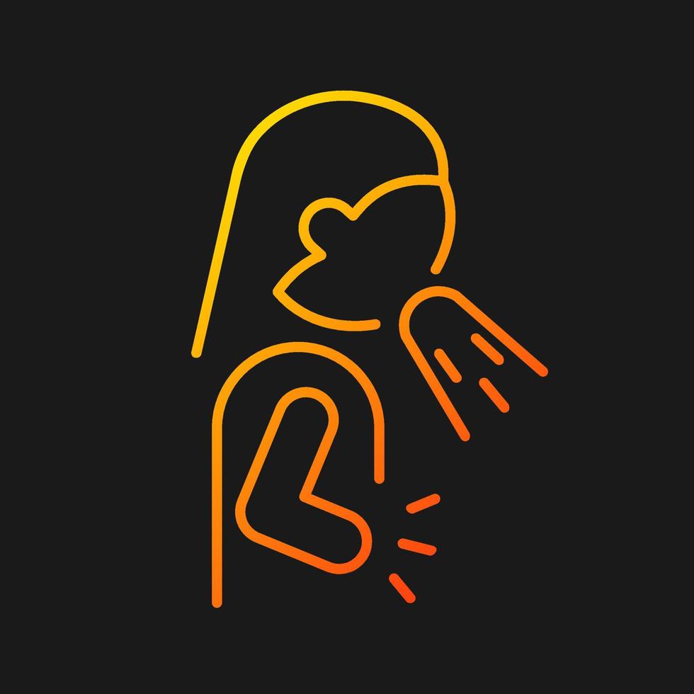 Nausea, vomiting gradient vector icon for dark theme. Panic attack symptom. Mental disorder triggers digestive problems. Thin line color symbol. Modern style pictogram. Vector isolated outline drawing