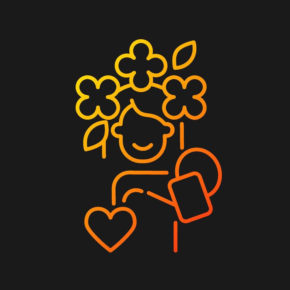 Self acceptance gradient vector icon for dark theme. Self care and positive thinking. Mental disorders prevention. Thin line color symbol. Modern style pictogram. Vector isolated outline drawing
