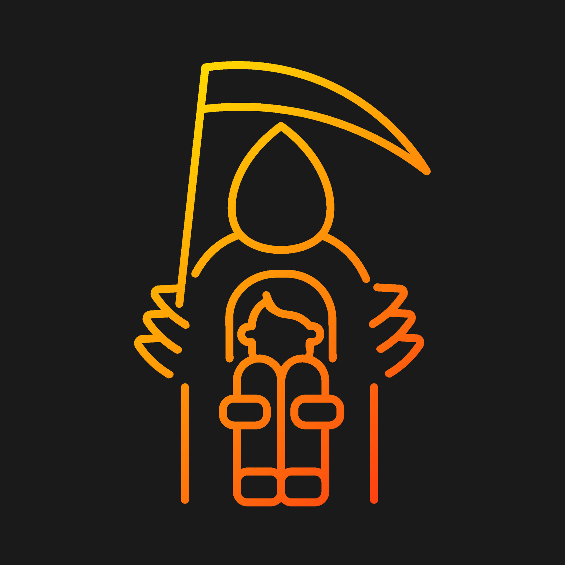 Fear of death gradient vector icon for dark theme. Thanatophobia
