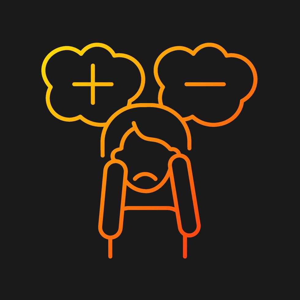 Consternation and perplexity gradient vector icon for dark theme. Indecision and numbness due to stress and fear. Thin line color symbol. Modern style pictogram. Vector isolated outline drawing