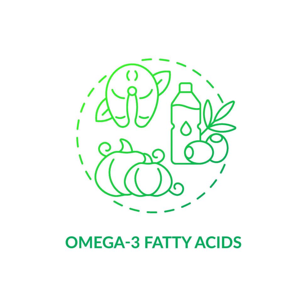 Omega three fatty acids concept icon. ADHD diet abstract idea thin line illustration. Seafood and leafy vegetables intake. Increasing attention. Health benefits. Vector isolated outline color drawing