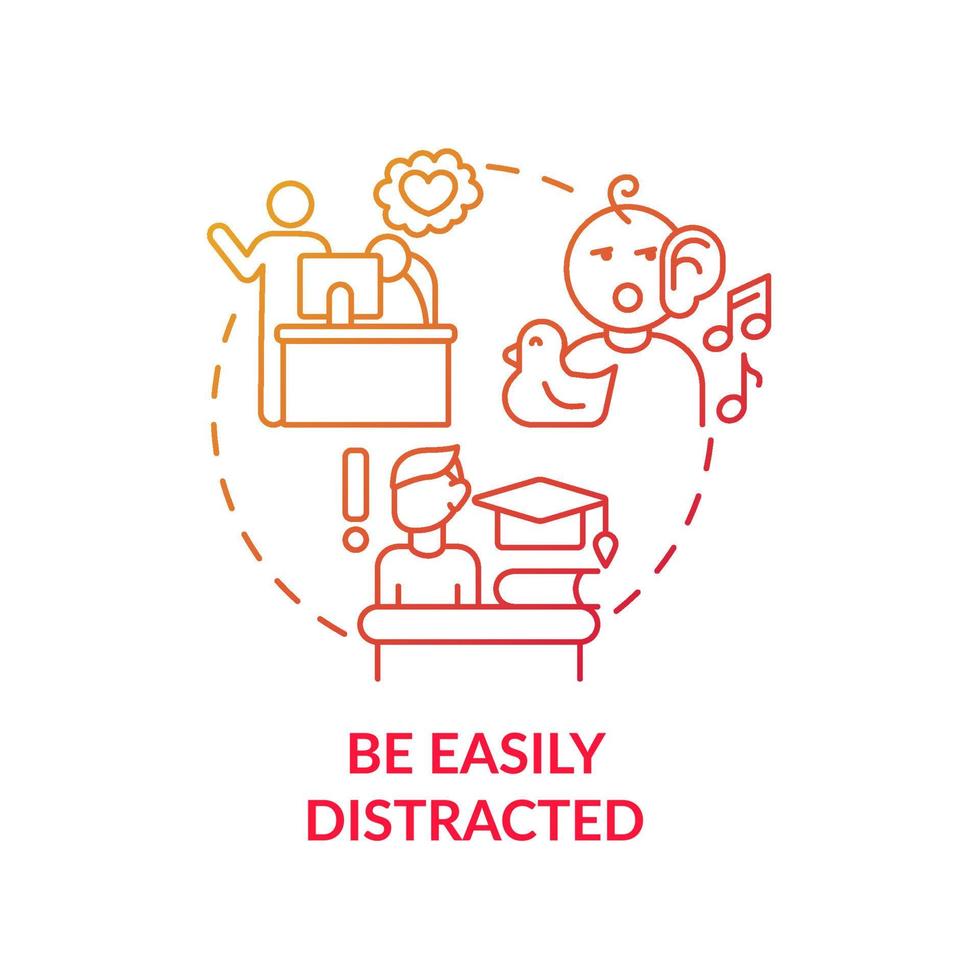 Be easily distracted concept icon. Inattentive symptom abstract idea thin line illustration. Living with attention deficit hyperactivity disorder. Vector isolated outline color drawing