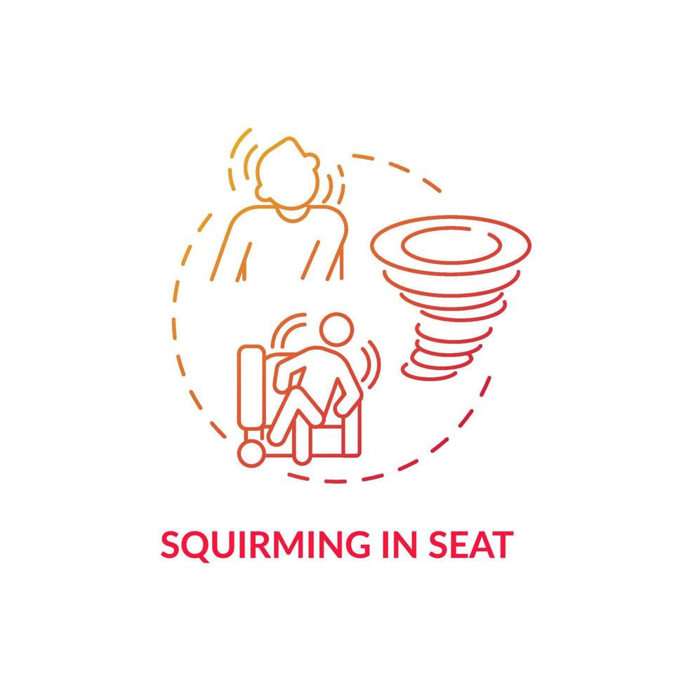 Squirming in seat concept icon. Hyperactive-impulsive symptom abstract idea thin line illustration. Response to boredom. Excessive fidgeting with hands and feet. Vector isolated outline color drawing