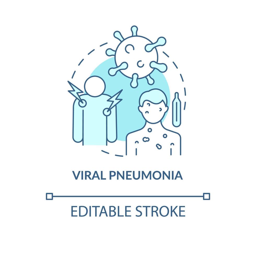 Viral pneumonia blue concept icon. Pulmonary inflammation type abstract idea thin line illustration. Caused by viral agents. Influenza symptoms. Vector isolated outline color drawing. Editable stroke