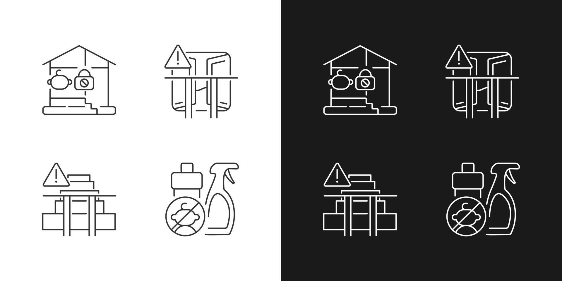 Safety precaution at home linear icons set for dark and light mode. Falling and poisoning prevention. Customizable thin line symbols. Isolated vector outline illustrations. Editable stroke