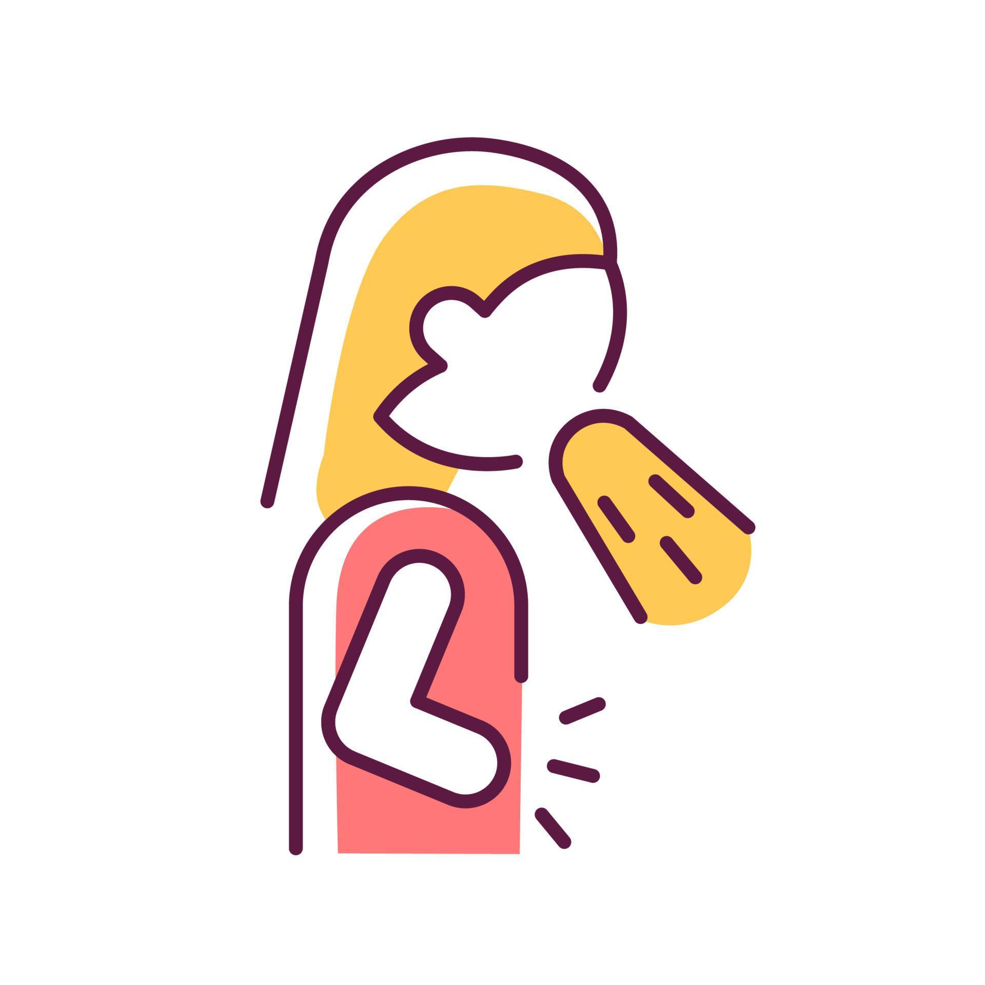 Nausea and vomiting RGB color icon. Panic attack symptom. Mental