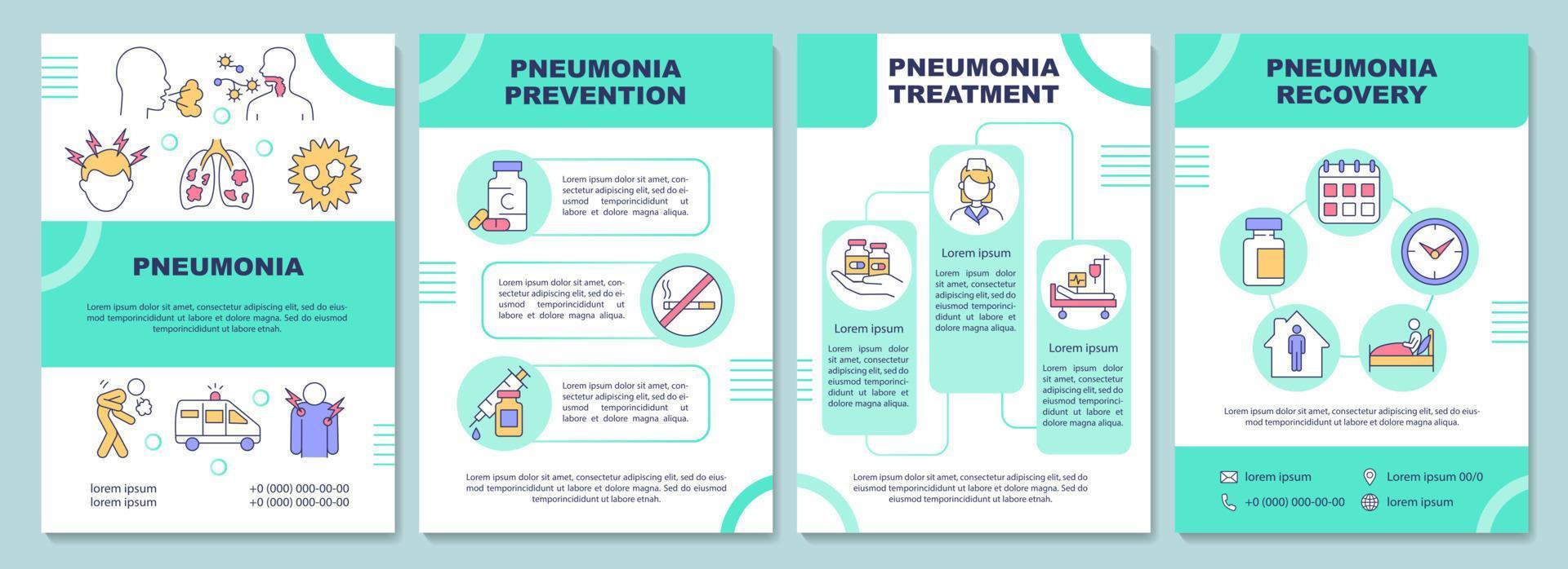 Pneumonia brochure template. Infection prevention and treatment. Flyer, booklet, leaflet print, cover design with linear icons. Vector layouts for presentation, annual reports, advertisement pages