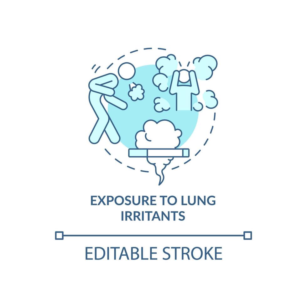 exposición a irritantes pulmonares icono de concepto azul. factor de riesgo de neumonía idea abstracta ilustración de línea delgada. desencadenante del asma. problemas respiratorios. dibujo de color de contorno aislado vectorial. trazo editable vector