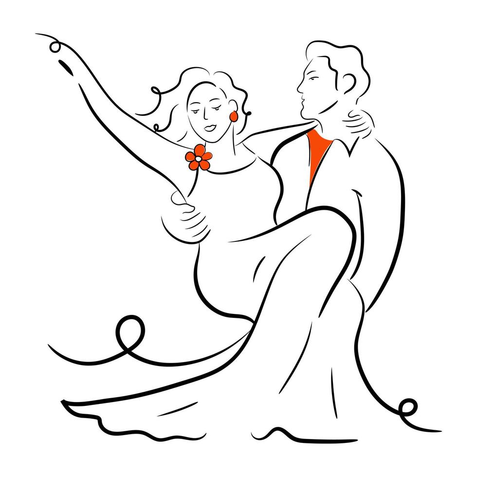 Romantic ballet dance, trendy hand drawn illustration vector