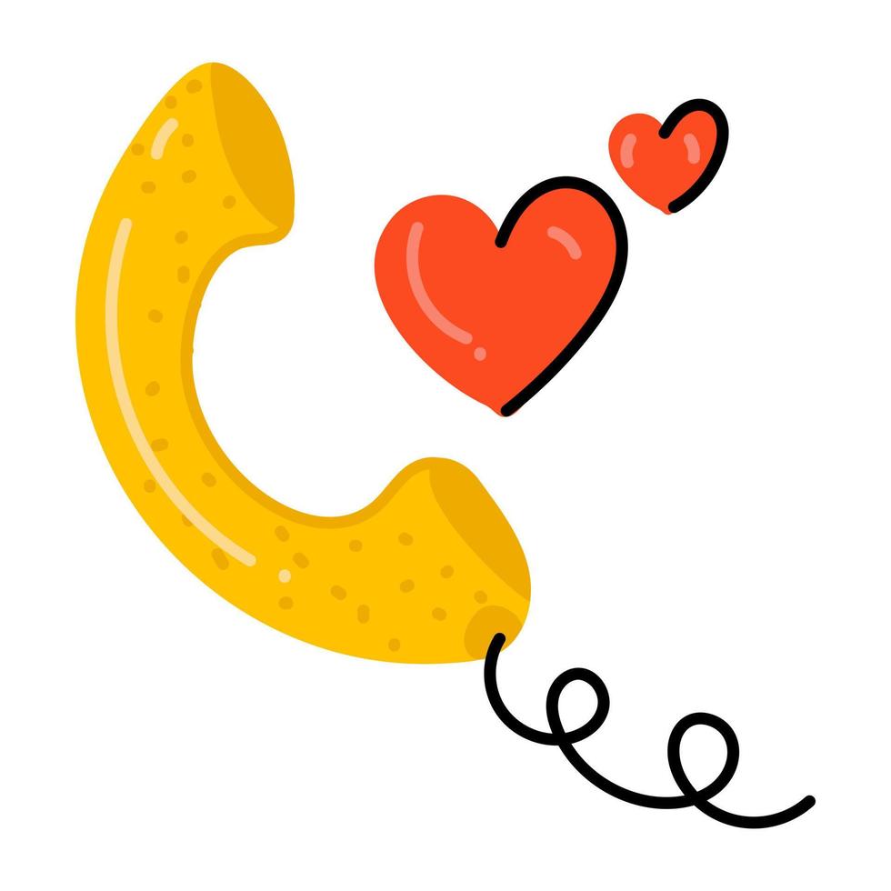 Telephone receiver and hearts, concept of romantic talk flat icon vector