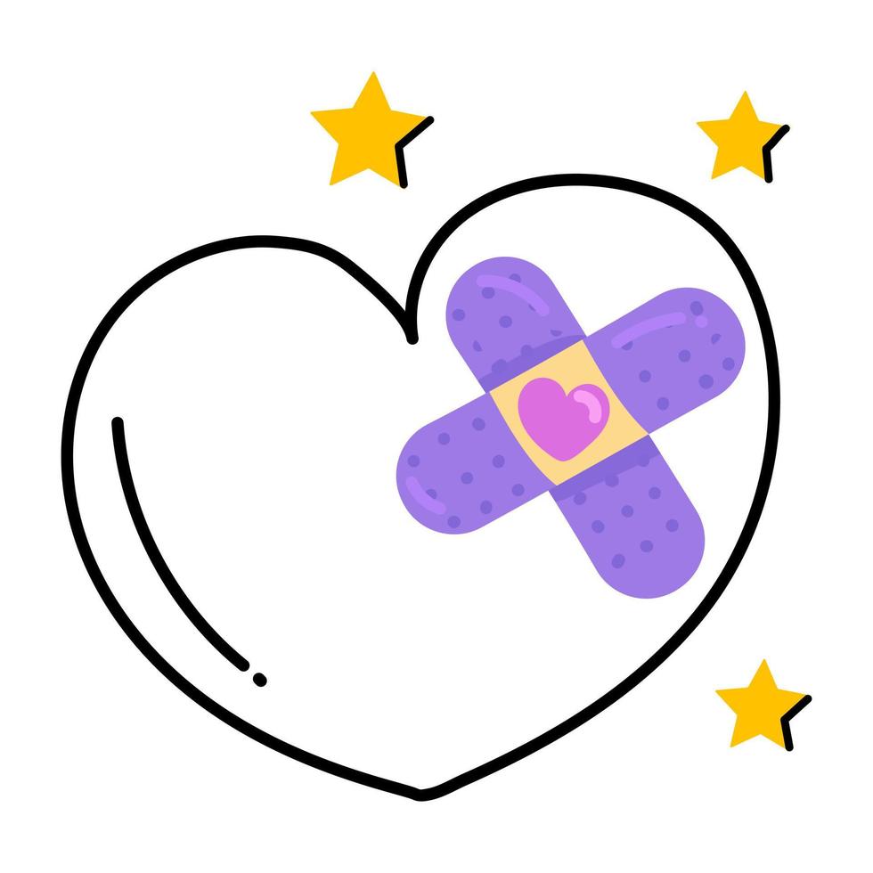 Heart with patch, flat icon of heart bandage vector