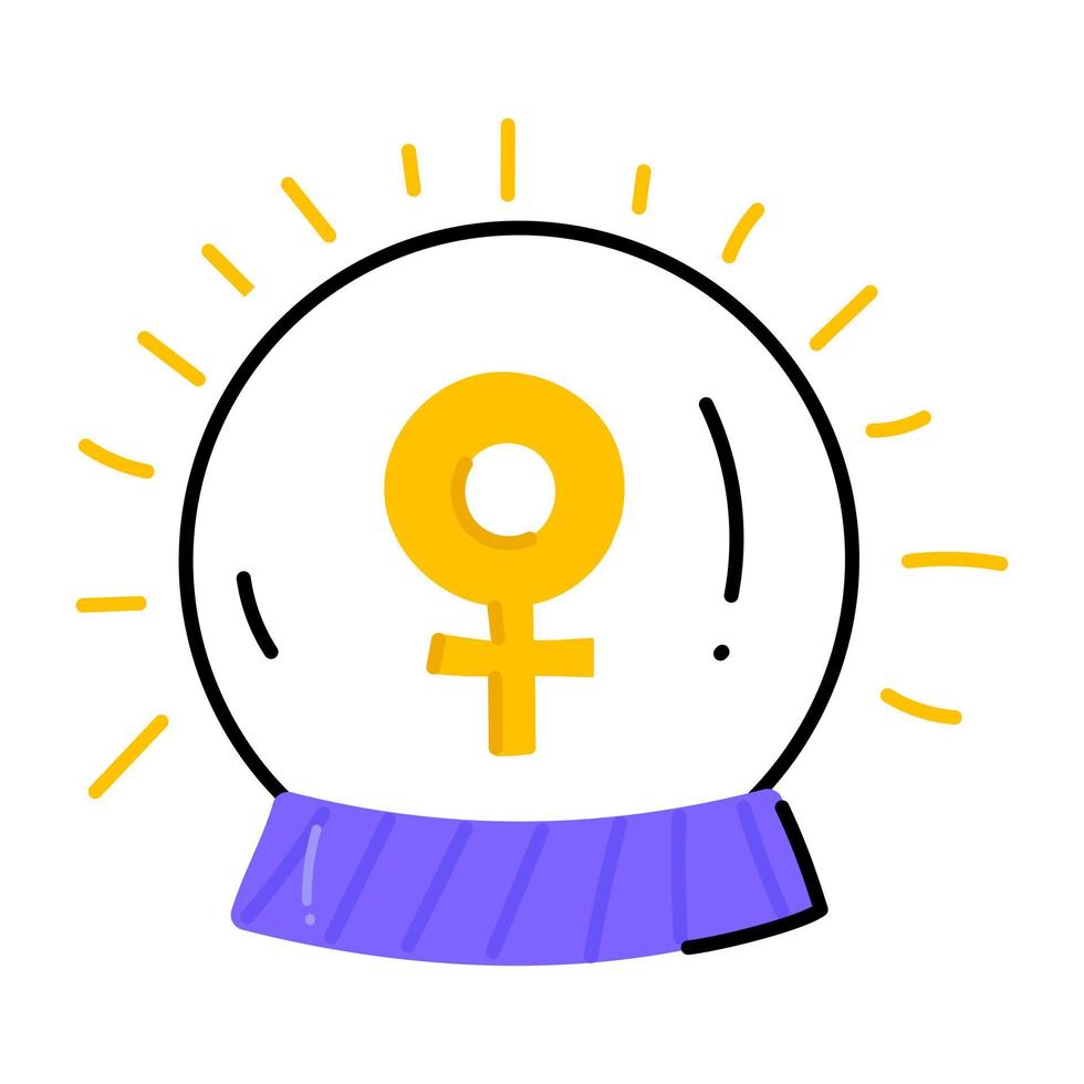 signo de género dentro de la bola de cristal, icono plano del futuro femenino vector