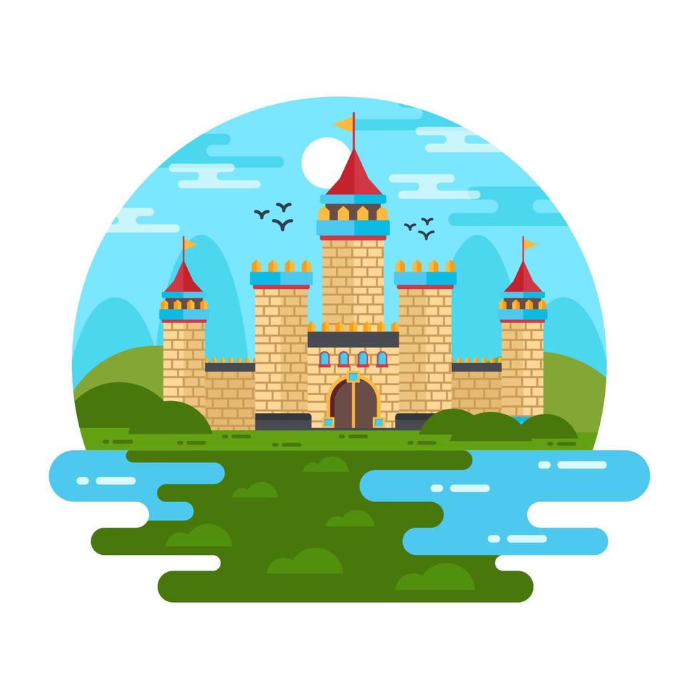 Captivating waterfall landscape, flat mini illustration vector