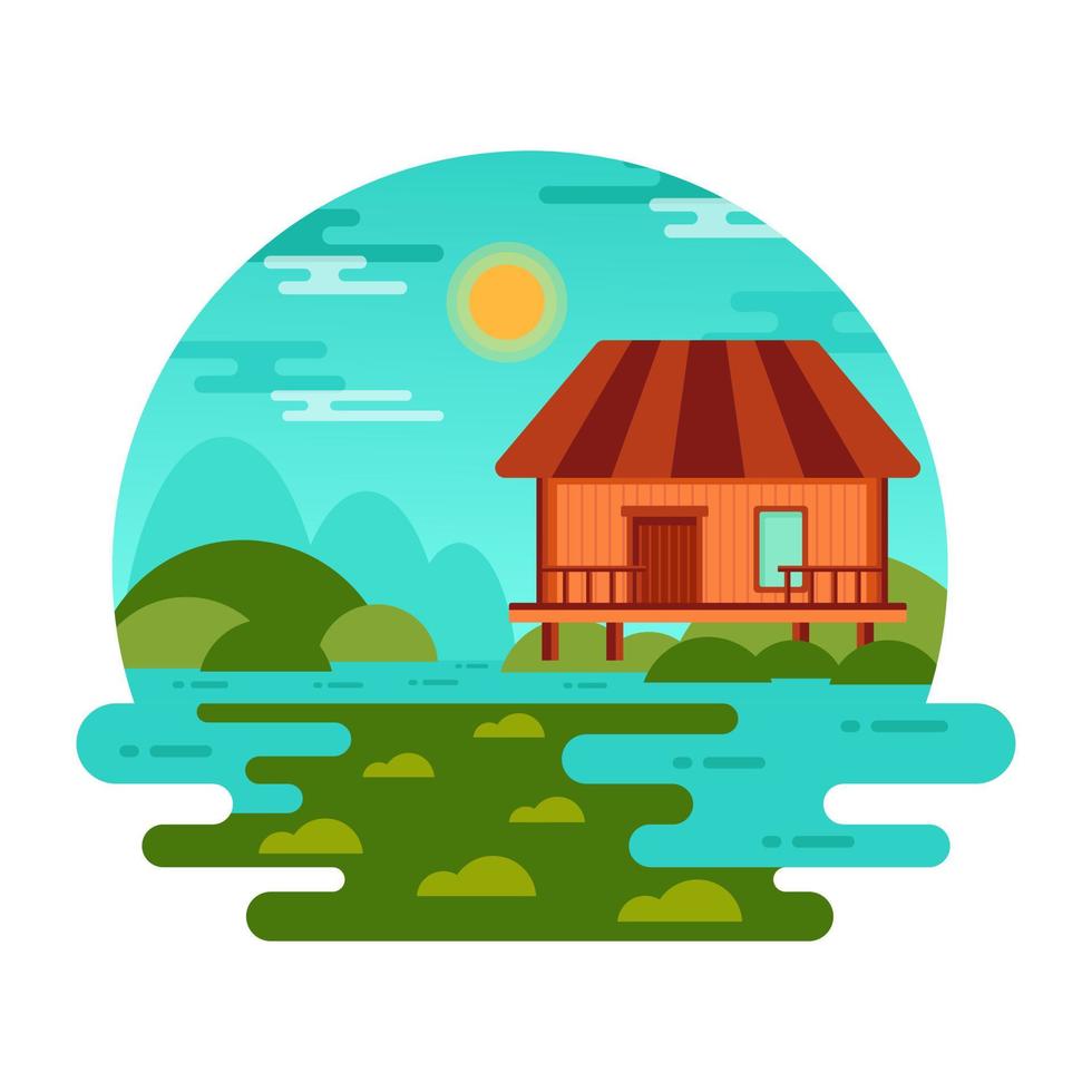 cautivador paisaje de cascada, mini ilustración plana vector