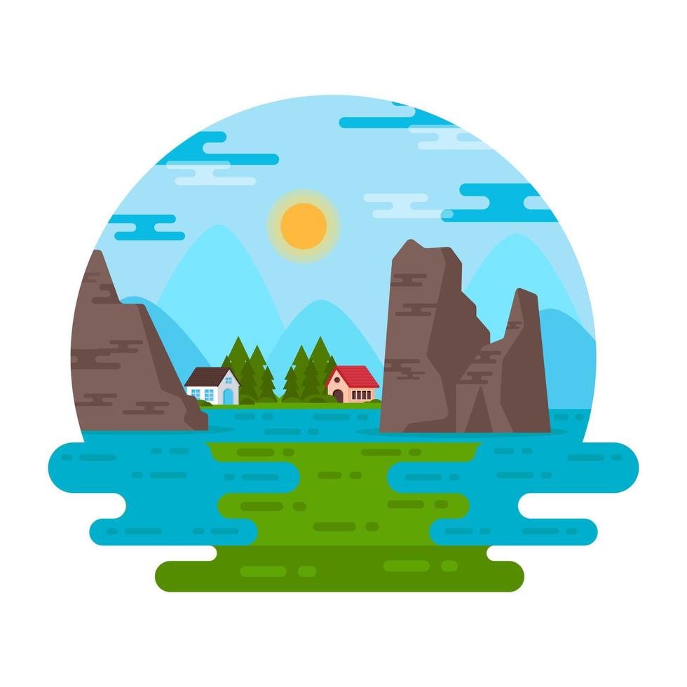 Captivating waterfall landscape, flat mini illustration vector