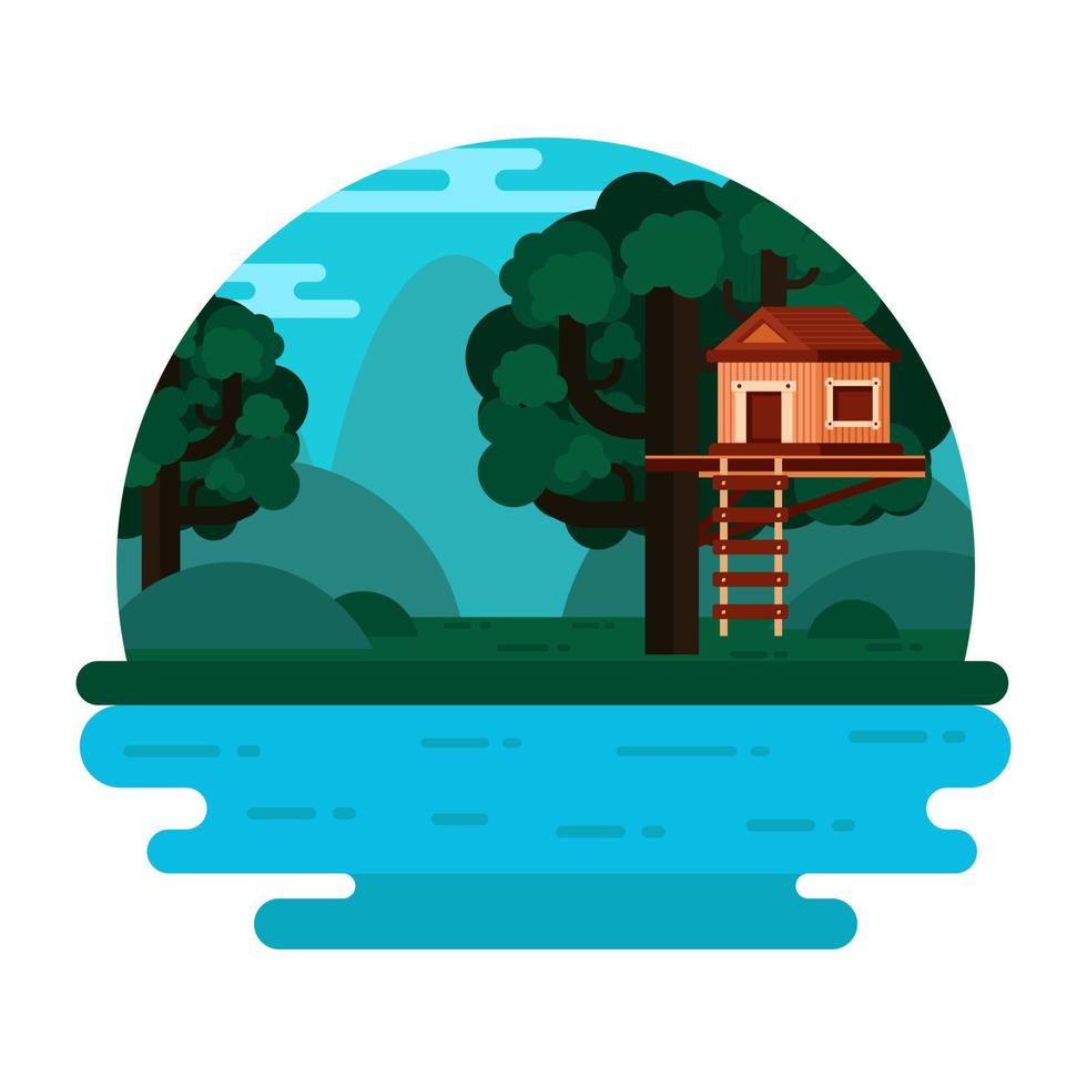 cautivador paisaje de cascada, mini ilustración plana vector