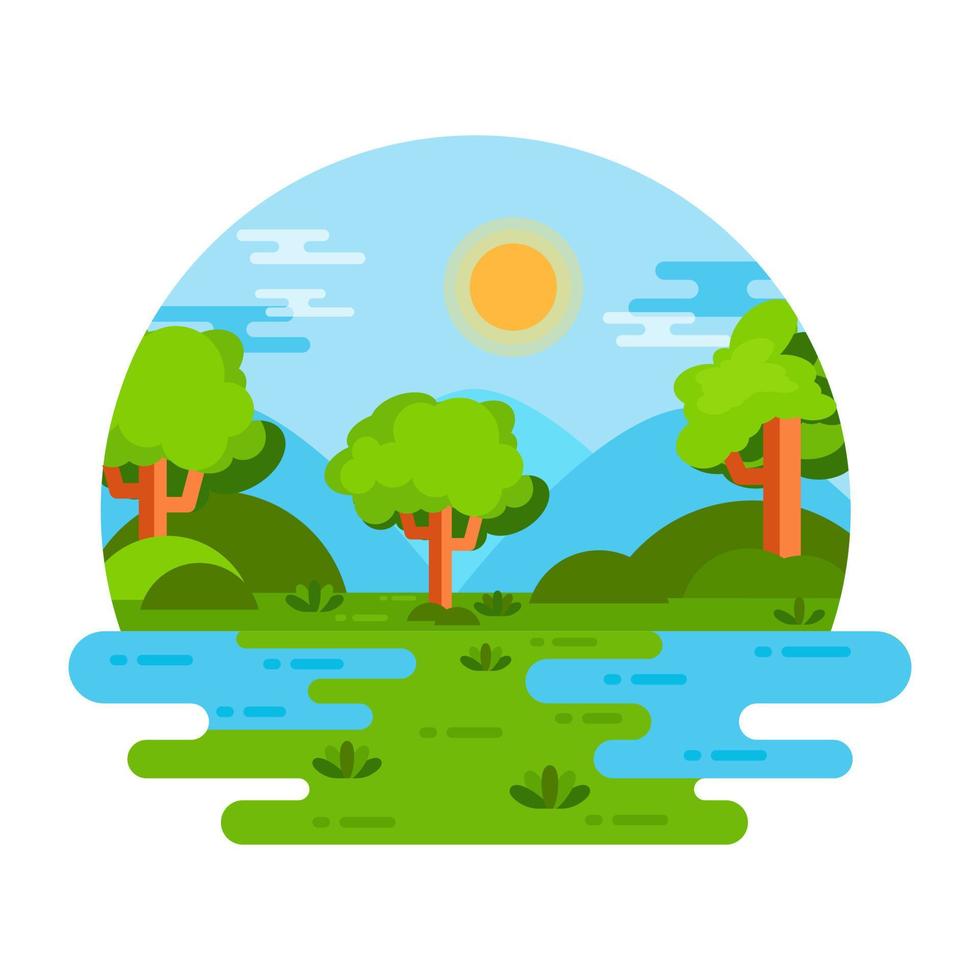 Flat design of riverside landscape is ready for use vector