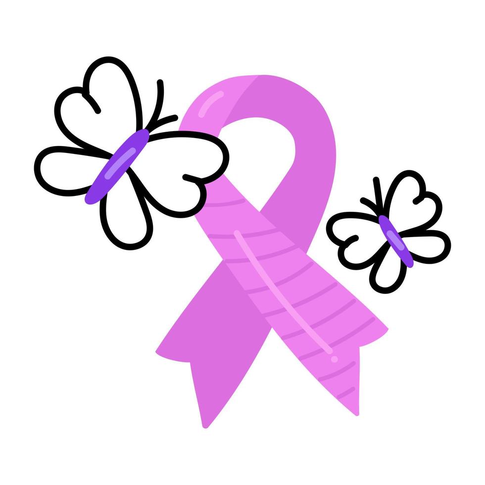 Ribbon denoting the concept of cancer awareness, flat icon vector