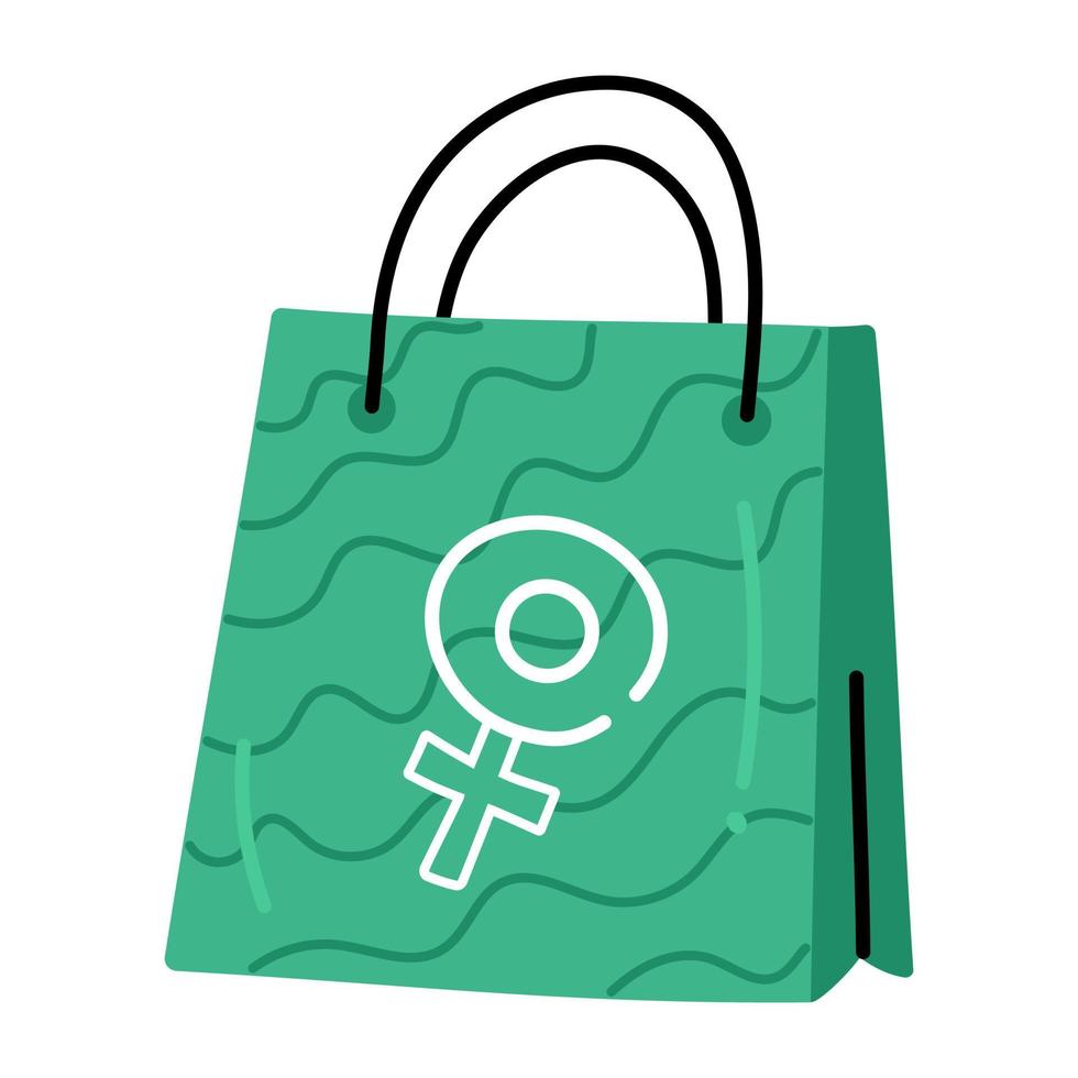 bolso con signo de género femenino, icono plano de bolsa de compras vector