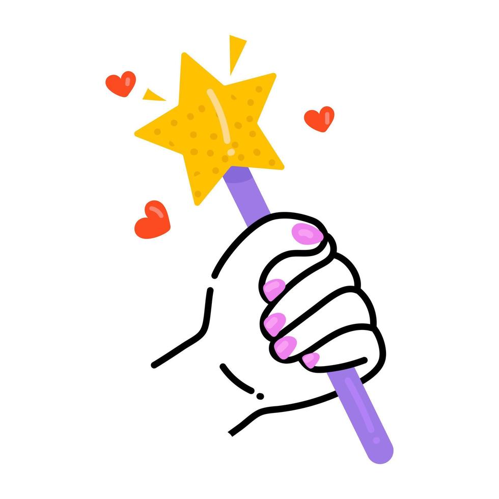 Magic wand with hearts, flat icon of love magic vector