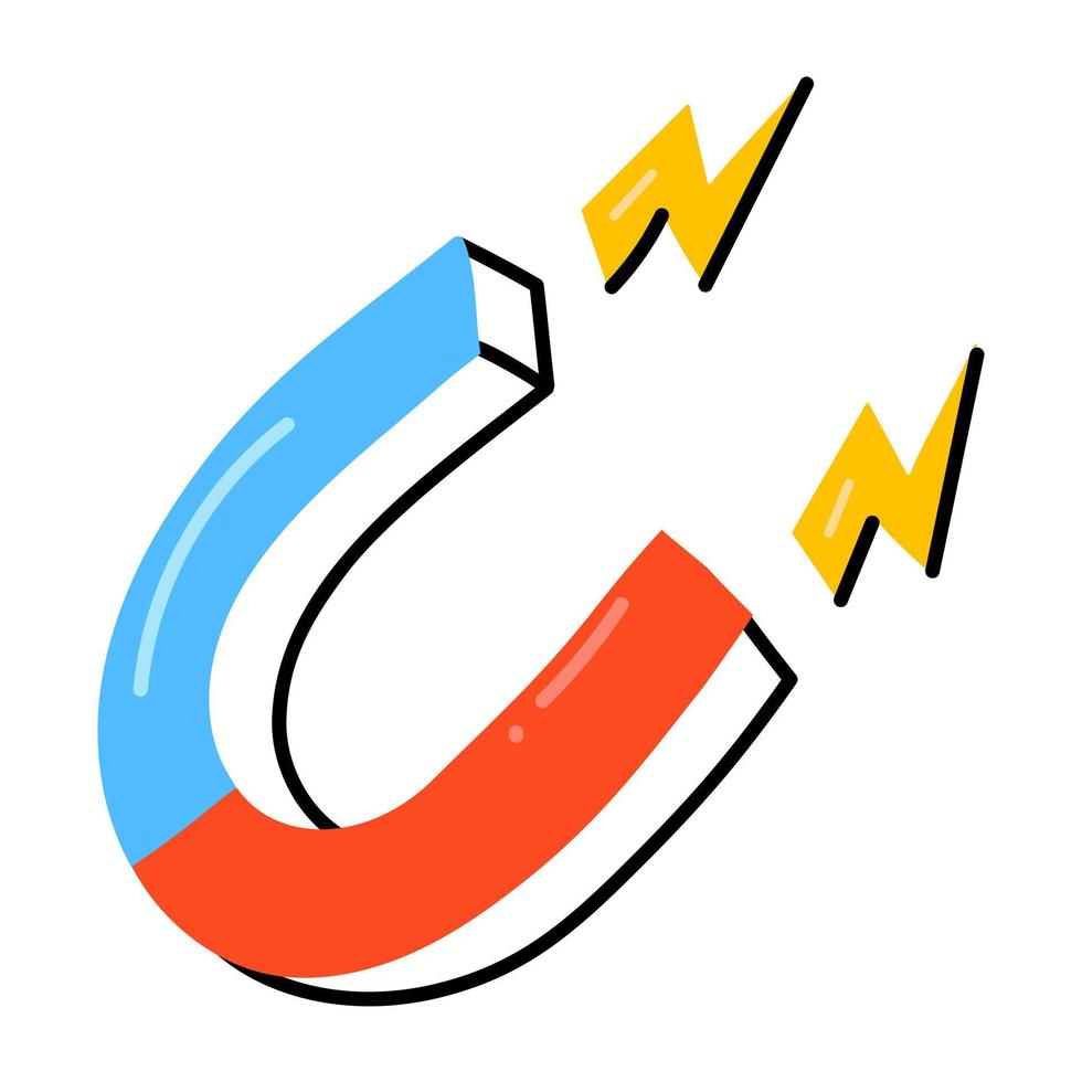 A magnet with bolt, flat icon of attraction vector