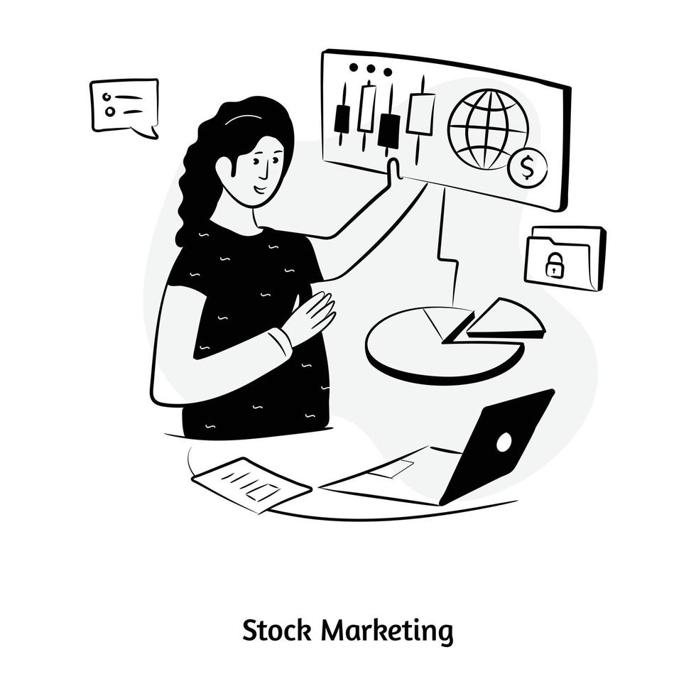 Candlestick chart and money, hand drawn illustration of stock marketing vector