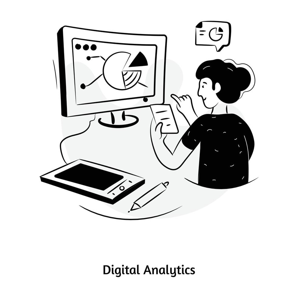 Online business, hand drawn illustration of digital analytics vector