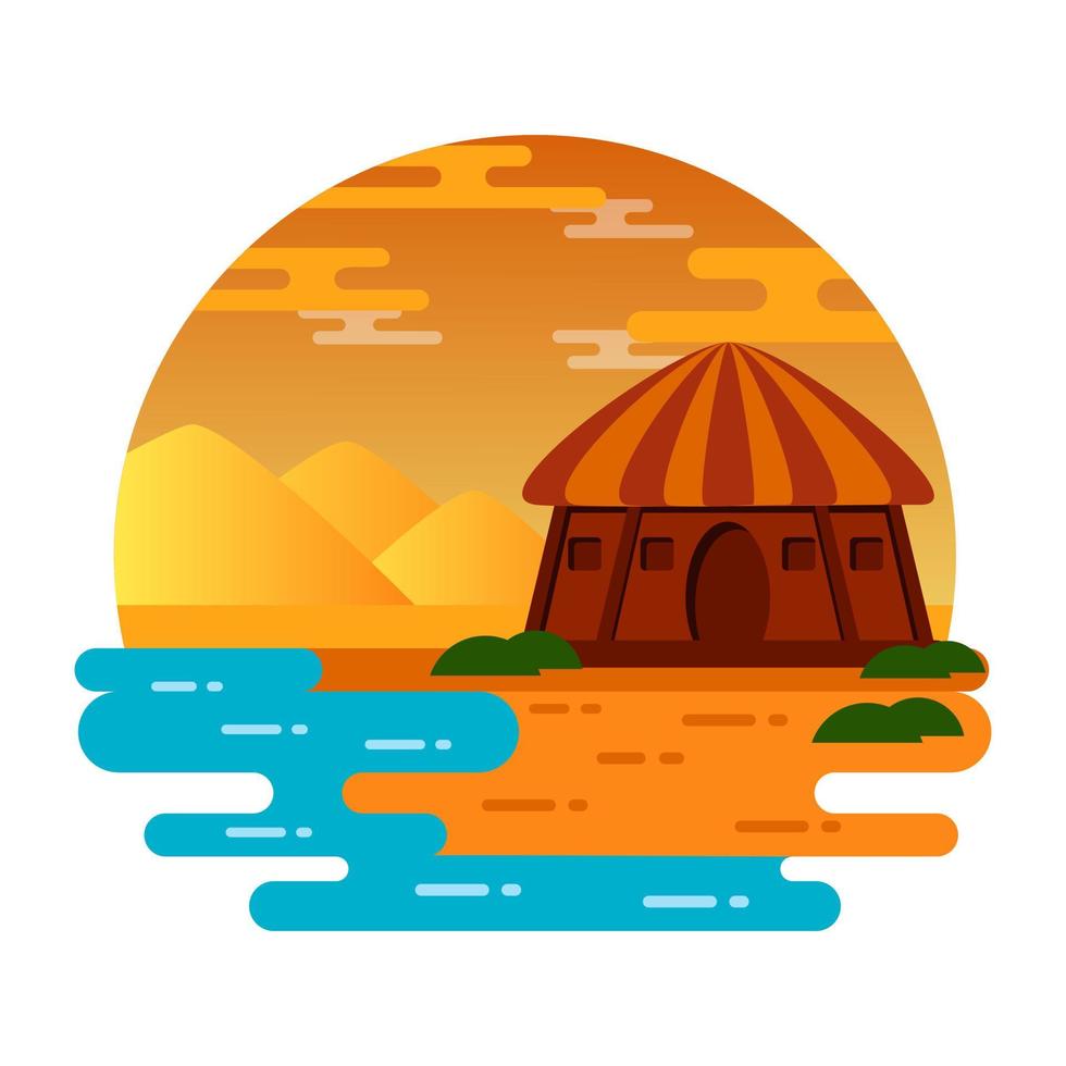 Captivating waterfall landscape, flat mini illustration vector