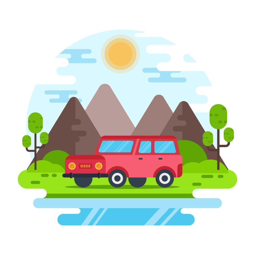 Captivating waterfall landscape, flat mini illustration vector