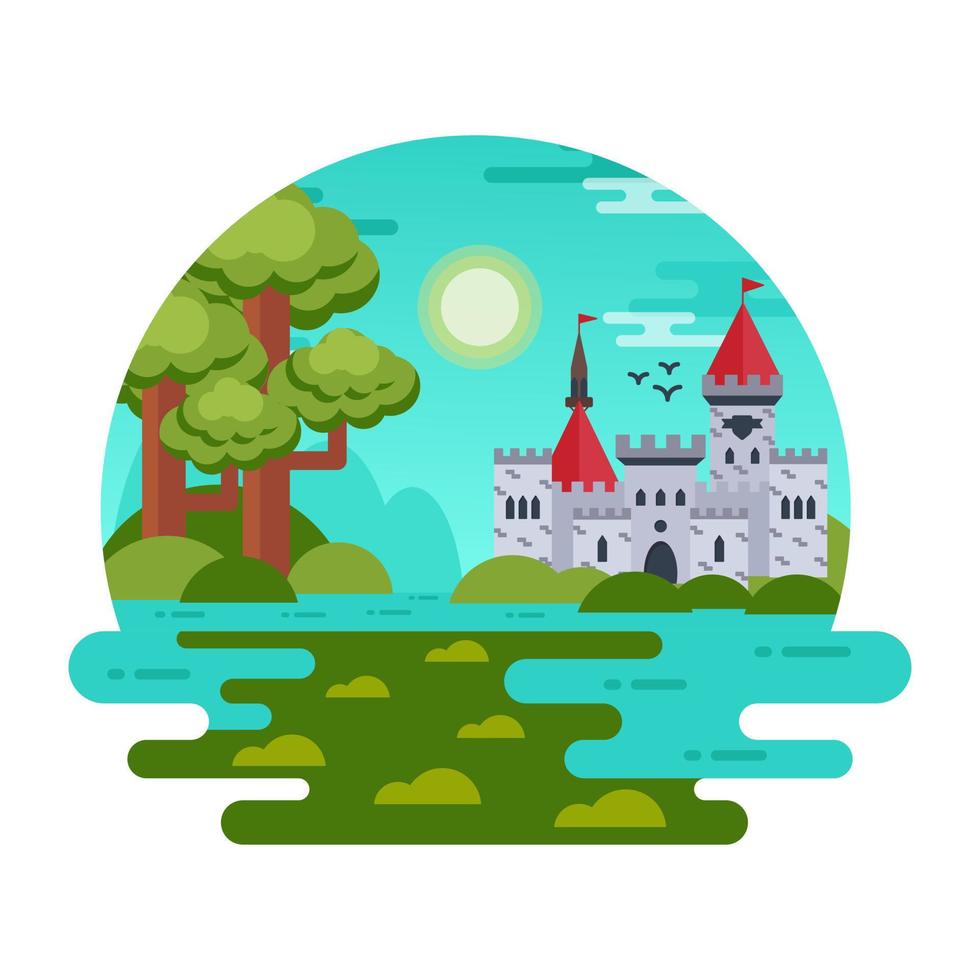 cautivador paisaje de cascada, mini ilustración plana vector