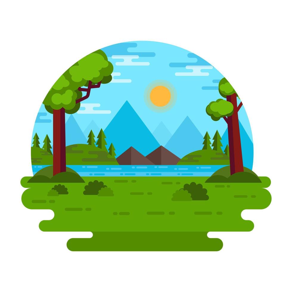 Flat design of riverside landscape is ready for use vector