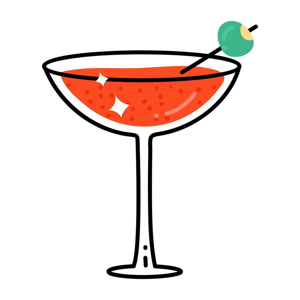 Alcoholic drink, flat icon of cocktail vector