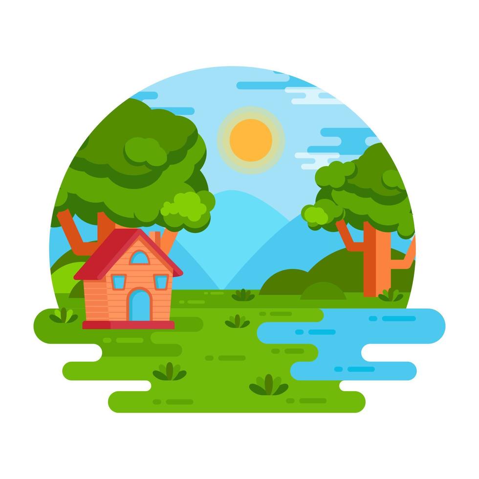 Captivating waterfall landscape, flat mini illustration vector