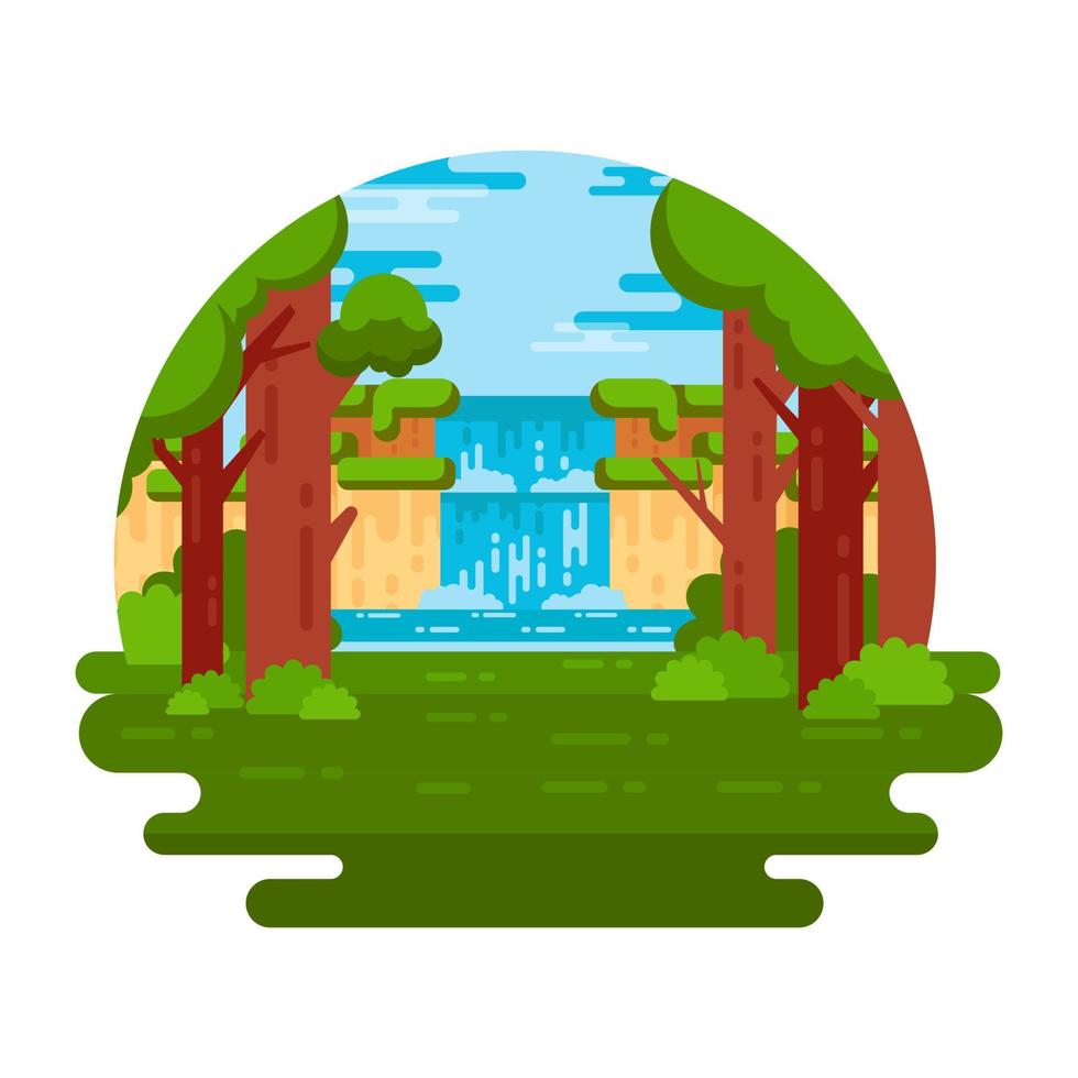 cautivador paisaje de cascada, mini ilustración plana vector