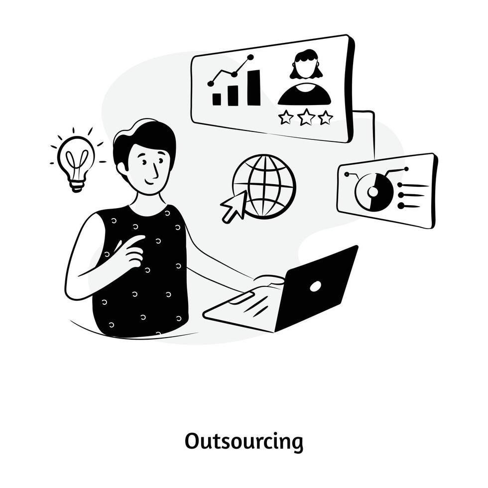 Employee evaluation, hand drawn illustration of outsourcing vector