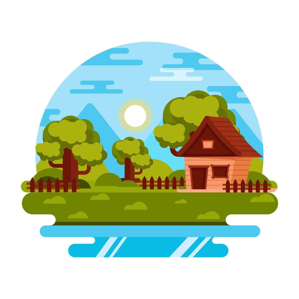 cautivador paisaje de cascada, mini ilustración plana vector