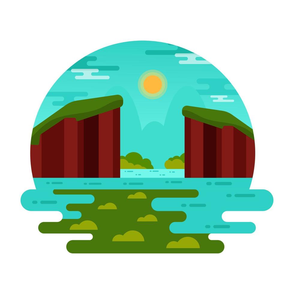 Captivating waterfall landscape, flat mini illustration vector