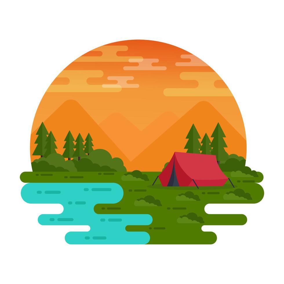 Flat design of riverside landscape is ready for use vector