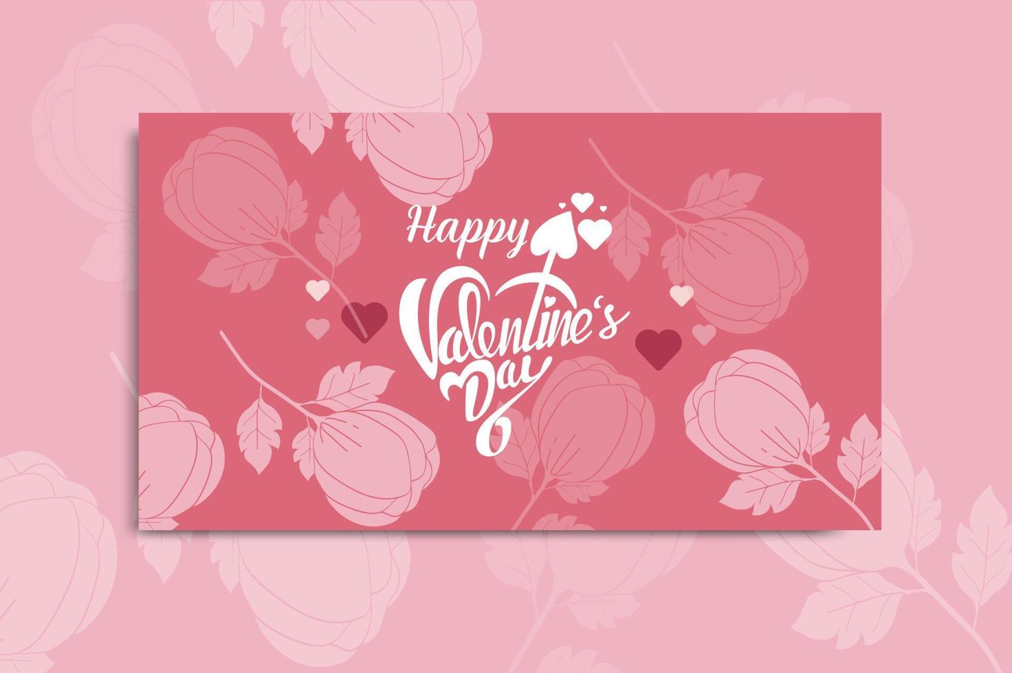 valentines day typography background design vector with love shape with pink rose flower