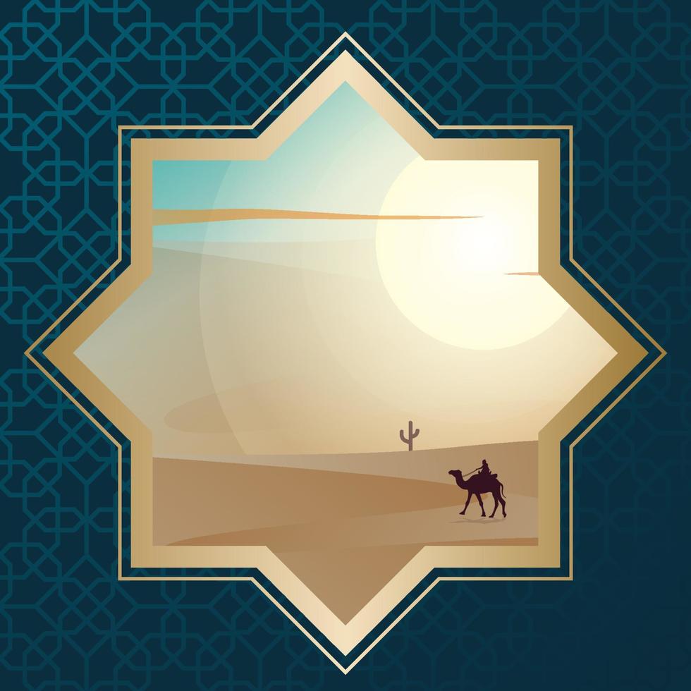 background design in the desert saying isra miraj square design vector