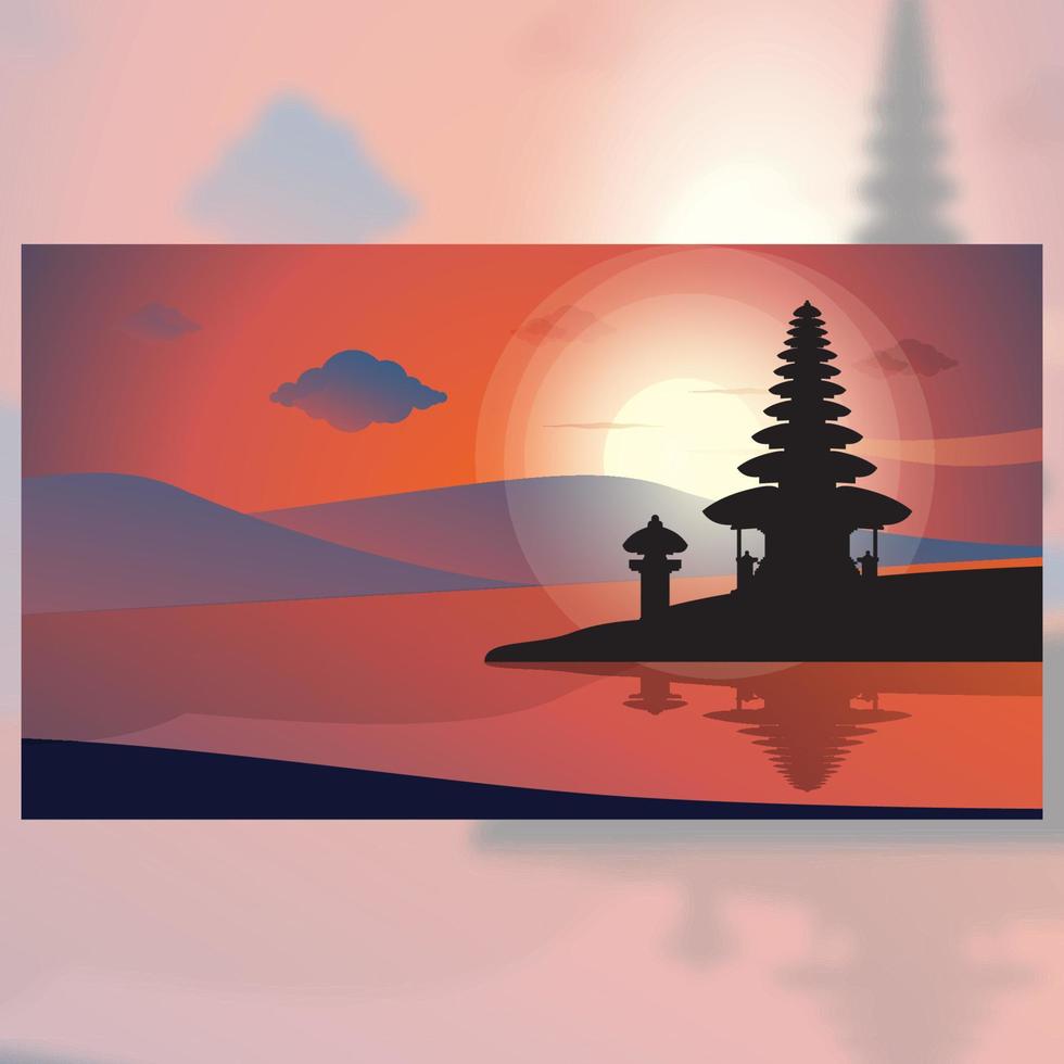 diseño de fondo de puesta de sol de paisaje nyepi vector