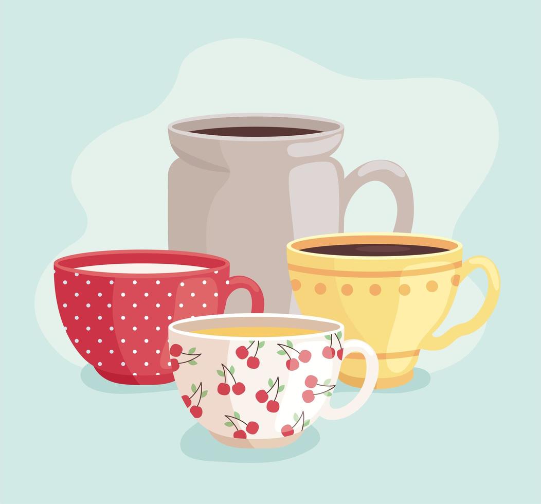 cute cups of ceramic vector