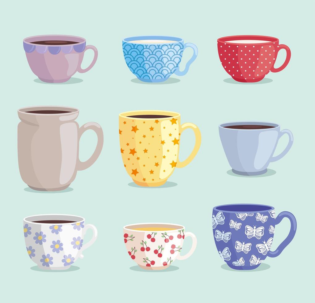 iconos de tazas de cerámica vector