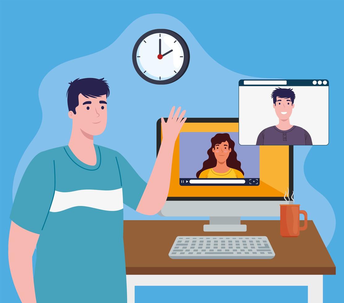 people in video conference vector