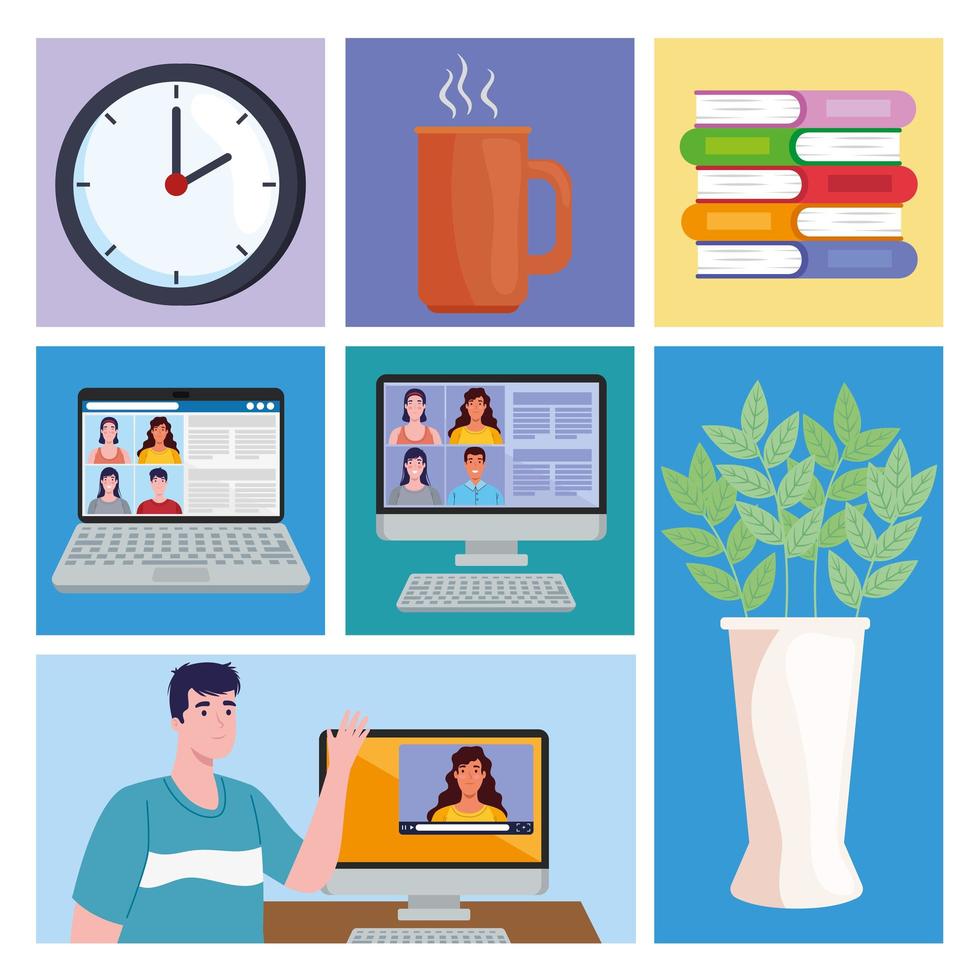 people and video conference icons vector