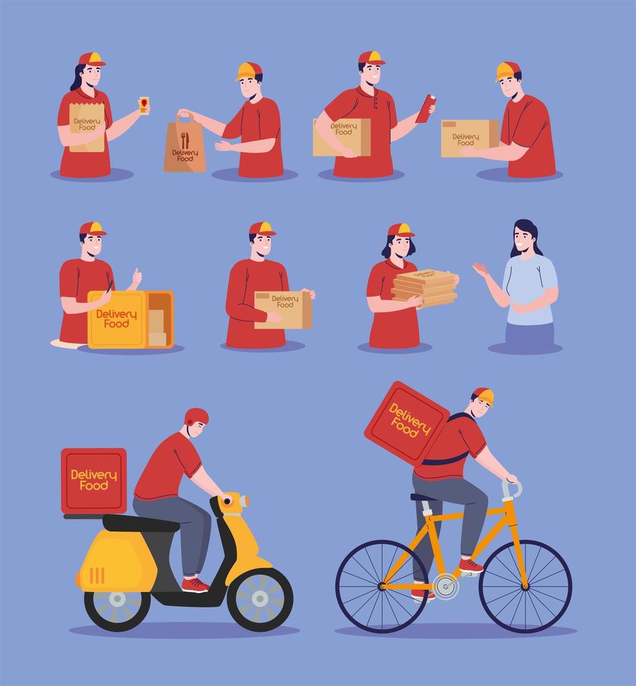 team of delivery food vector