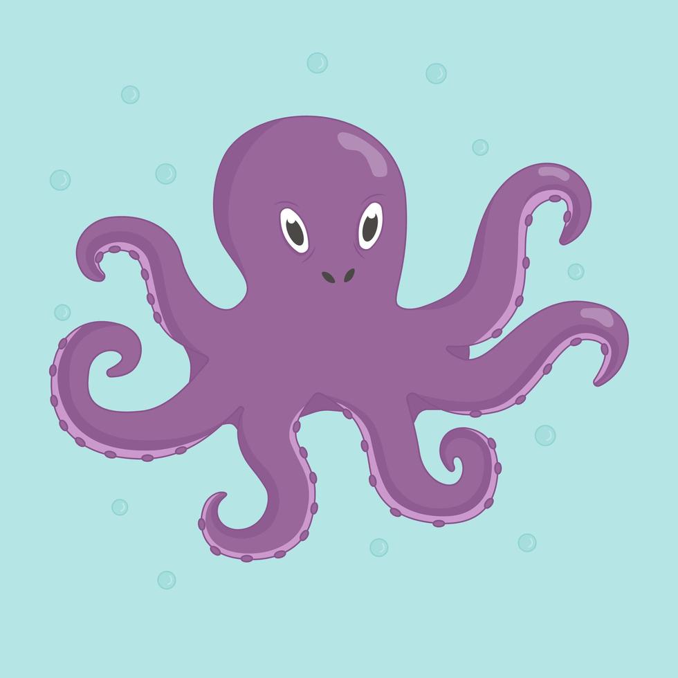 Cute octopus character. Underwater world. Flat vector illustration