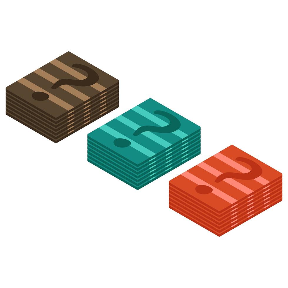 Playing cards for a board game in isometry. Flat vector illustration