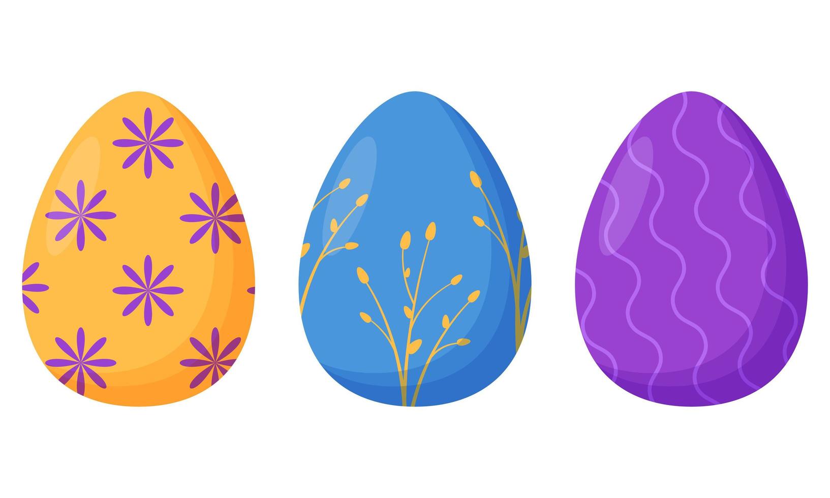 conjunto de coloridos huevos de pascua decorados aislados en un fondo blanco. vacaciones de primavera. felices huevos de pascua. celebración de temporada. vector