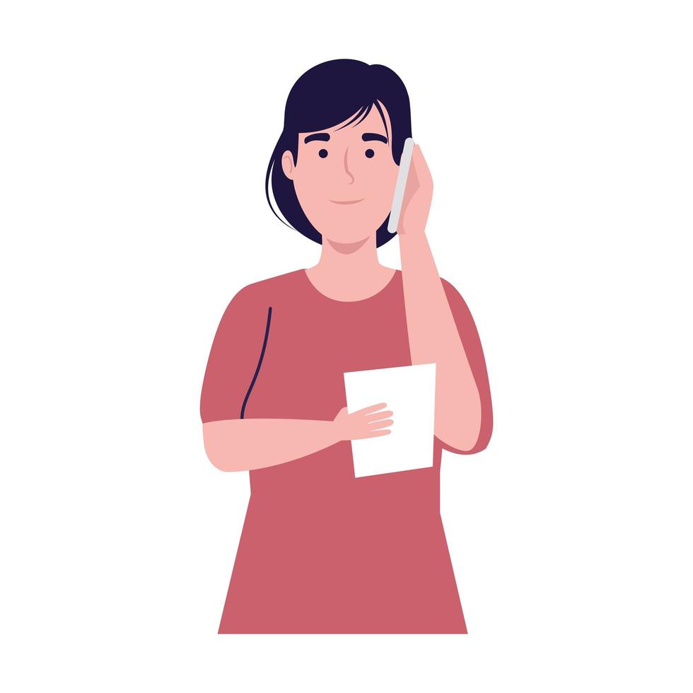 mujer sonriente hablando por telefono vector